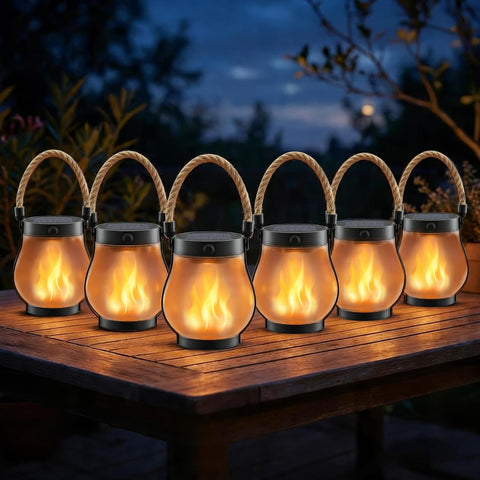 Solar Lanterns Outdoor Waterproof 6-Pack, 2nd Gen Flickering Flame Effect