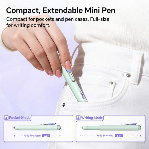 WRITECH Gel Pens Medium Point: Morph 0.7mm Black Ink Mini to Full Size Soft Grip Portable Extendable Pocket Pen Set with 2 Pens and 2 Refills