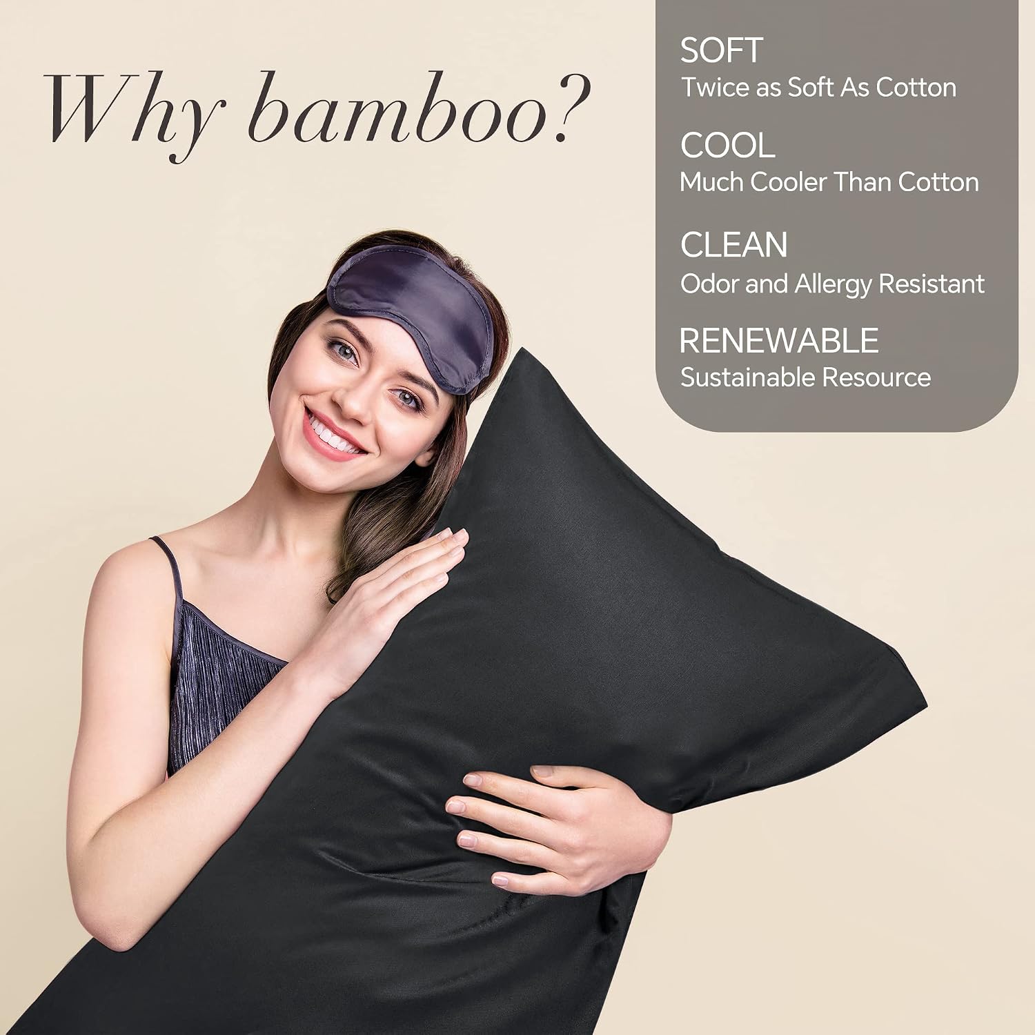 BEDELITE Pillow Cases Standard Size 2Pcs, Rayon Derived from Bamboo, Black