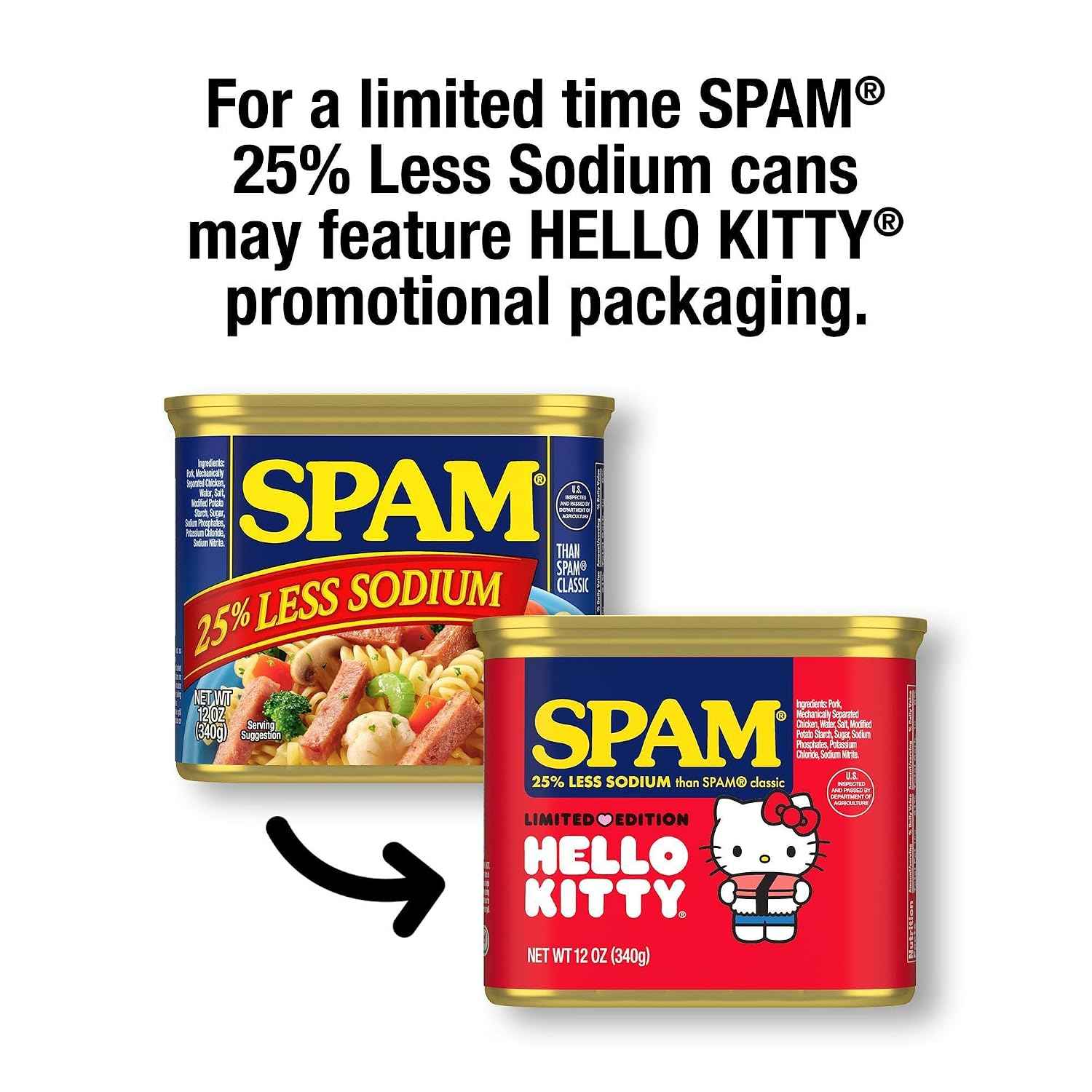SPAM 25% Less Sodium Canned Meats, 12 oz Cans, 12 Pack, Packaging May Vary