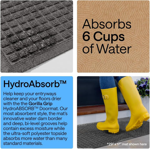 GORILLA GRIP® HydroABSORB Door Mat for Indoor Outdoor, 47x35 Charcoal