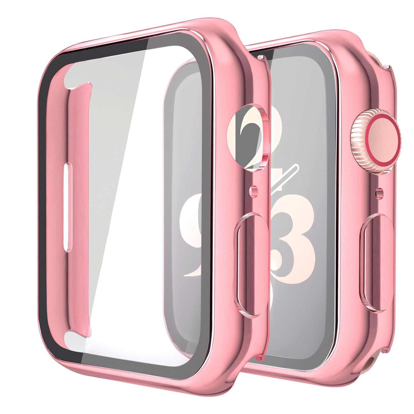 Misxi 2 Pack Hard PC Case with Tempered Glass Screen Protector Compatible with Apple Watch Series 9 (2023) Series 8 Series 7 41mm, Ultra-Thin Cover for iWatch S9/S8/S7, 1 Rose Pink + 1 Transparent