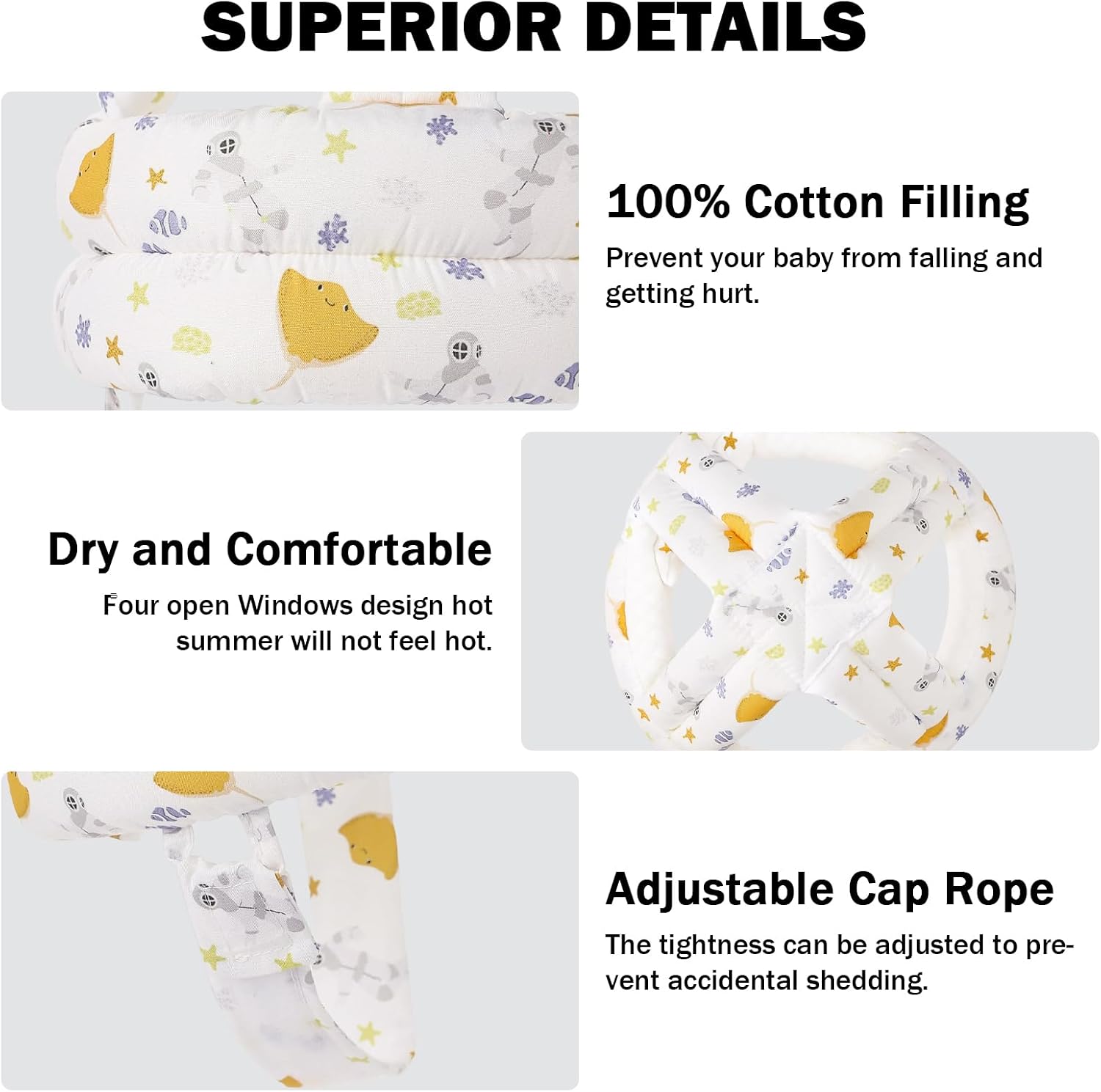 Baby Head Protector for Crawling Walking, Baby Helmet Adjustable No Bumps and Soft Cushion, Infant Safety Cap for Kid Learning to Walk