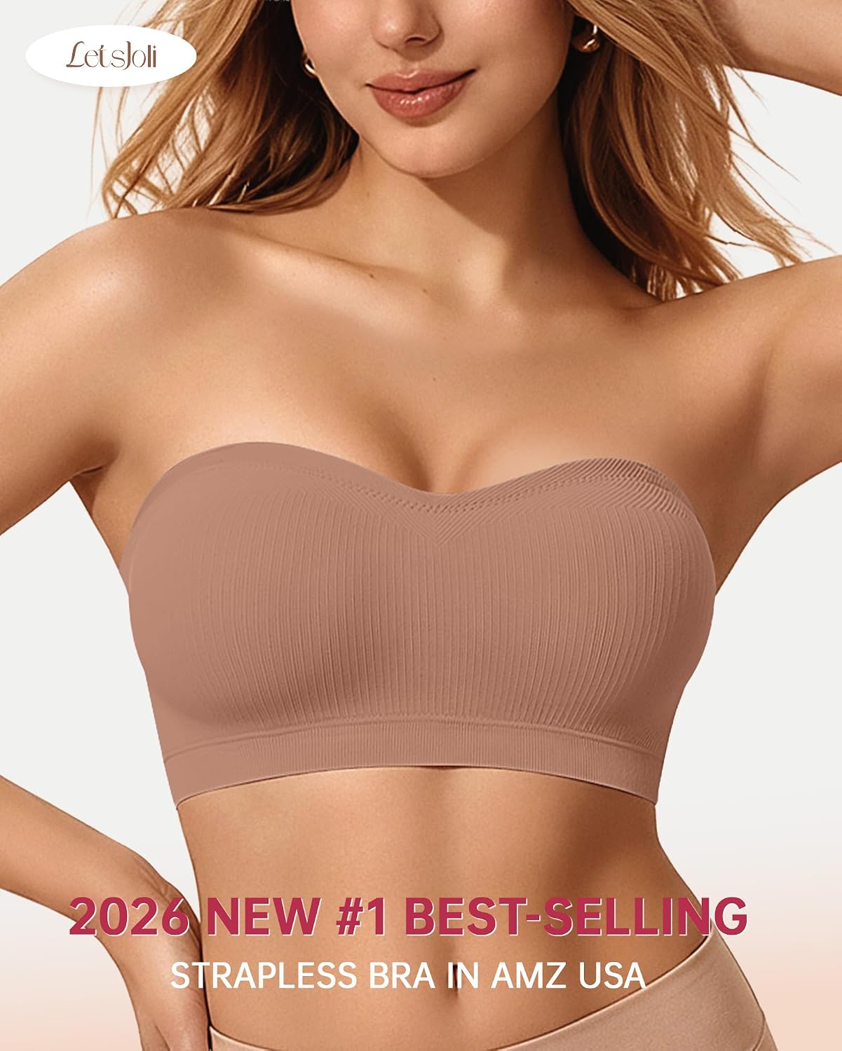 LetsJoli Strapless Bras for Women Push Up Bandeau Wireless Tube Padded Bra