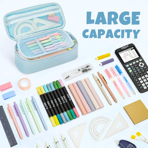 SUNEE Cute Pencil Case, Large Capacity Pencil Pouch, Big Storage Organizer for Stationery, Zipper Pen Bag, Back to School Supplies, Office Organizer Makeup Bag, for Teen Girl Boy Men Women, Blue