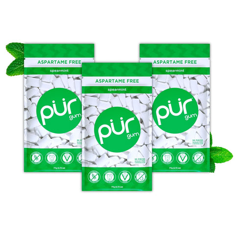PUR Gum, Spearmint, Xylitol Gum, No Artificial Flavor, 165 Count (3x55)