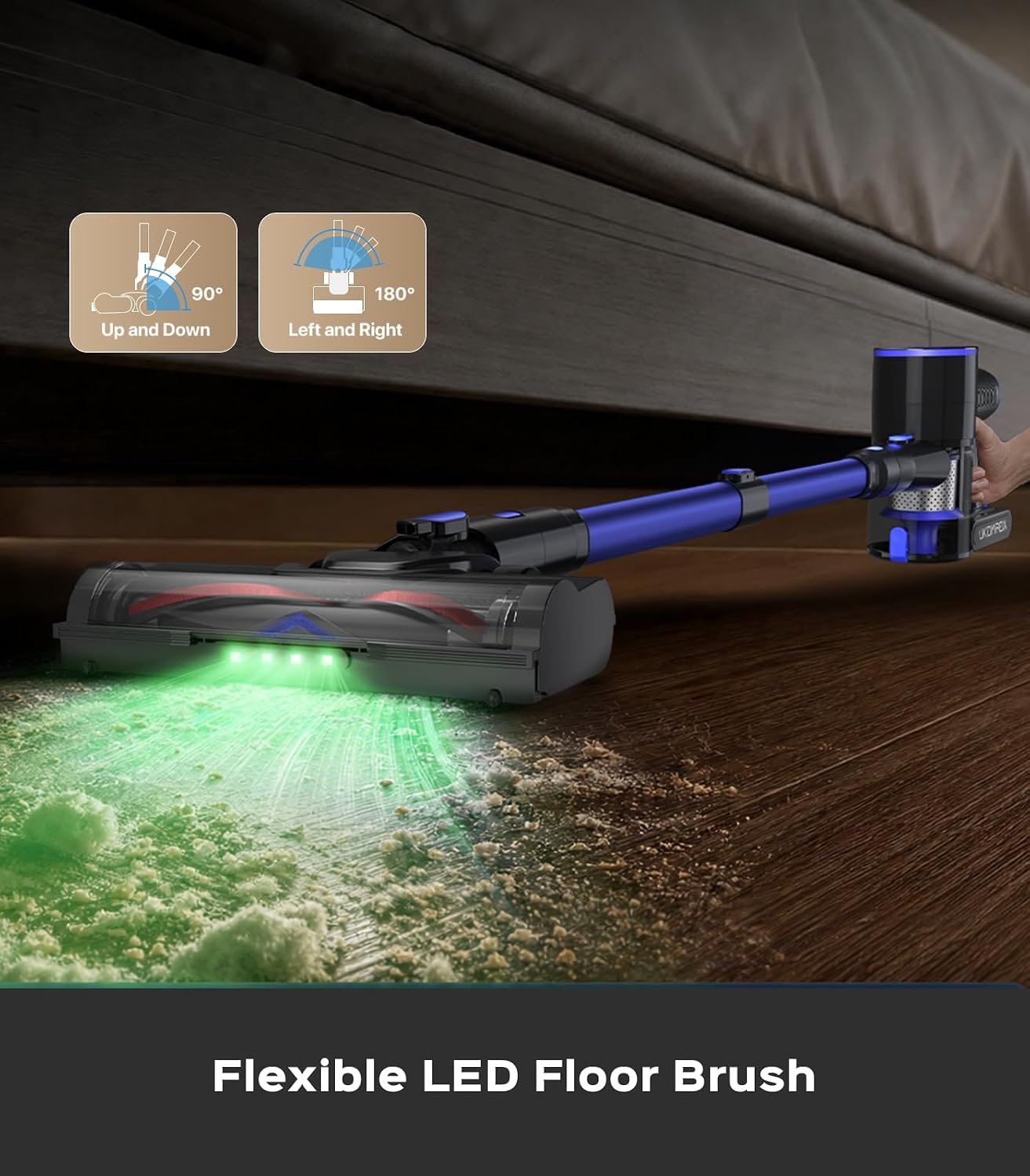 Cordless Vacuum Cleaner, 550W 50KPa 45Mins Vacuum Cleaners for Home, Self-Standing Stick Vacuum with Anti-Tangle Brush & LED Display for Hardwood Floors, Carpet, Pet Hair, Car