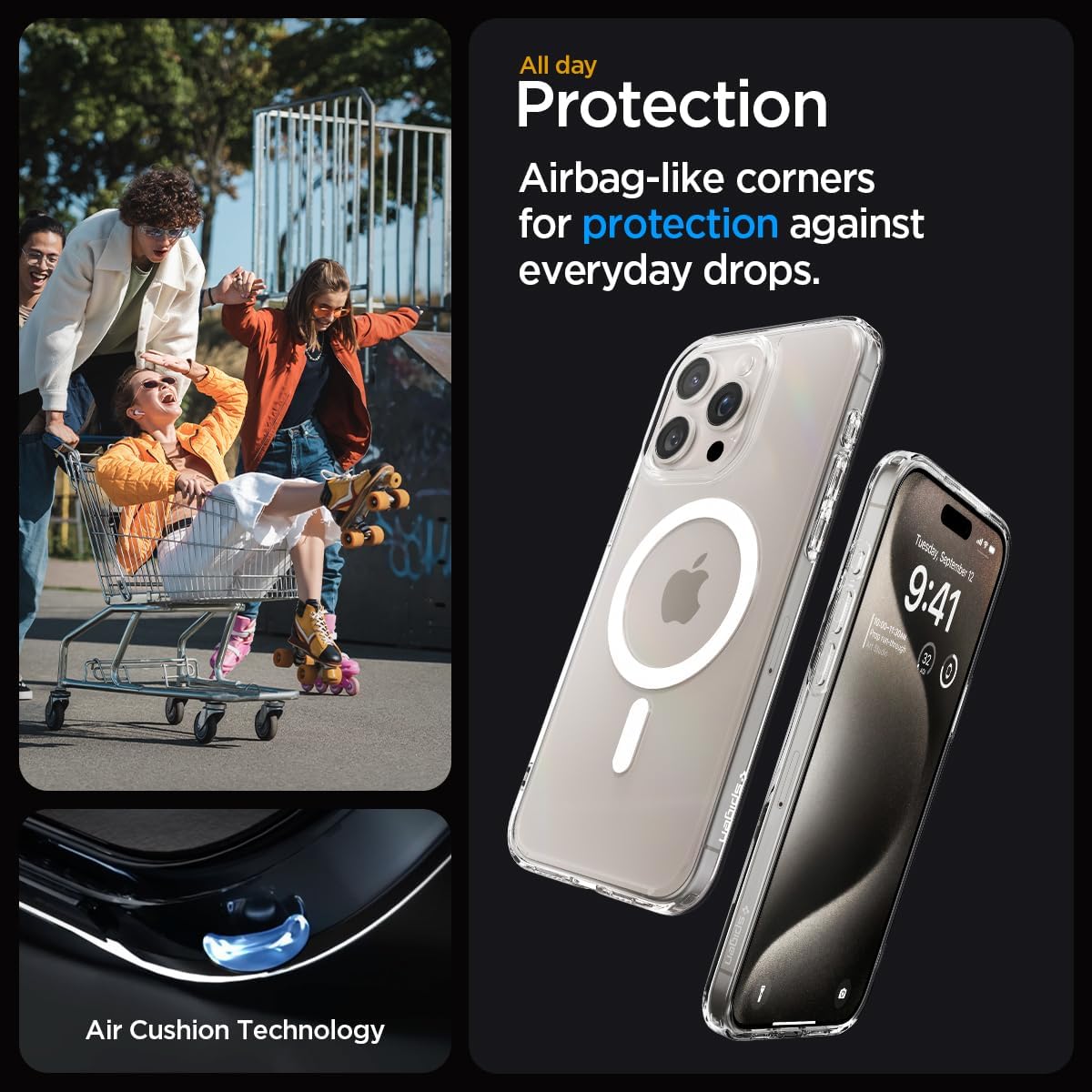 Spigen for iPhone 15 Pro Case, Ultra Hybrid MagFit [Anti-Yellowing] [Compatible with Magsafe] - Clear