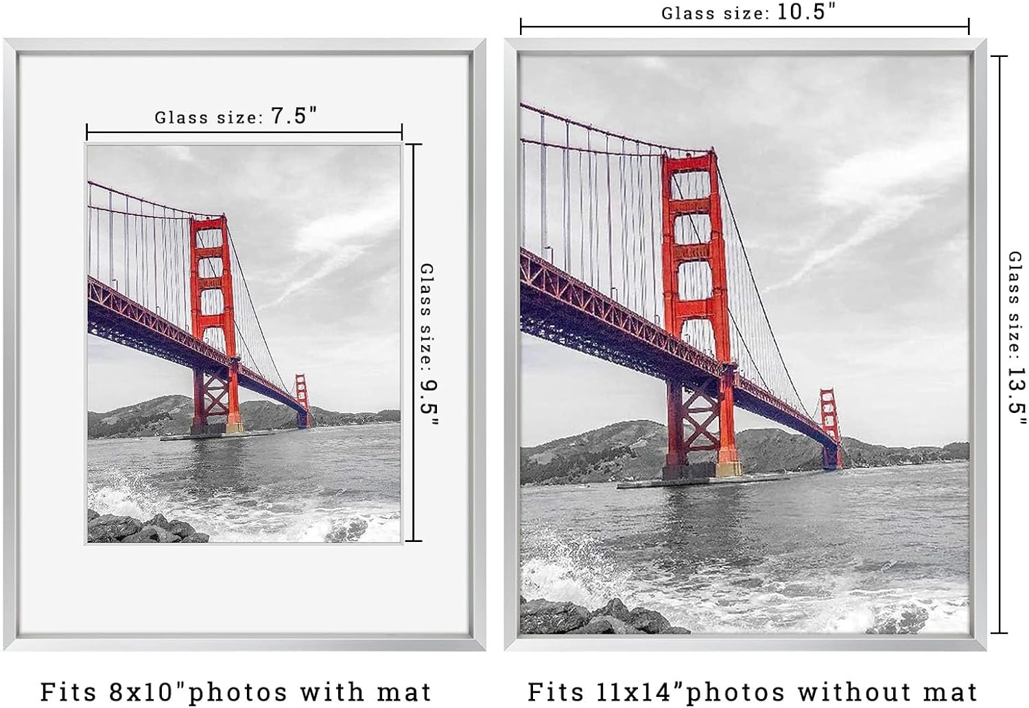 Frametory 11x14 Silver Aluminum Metal Picture Frame Mat for 8x10 Glass