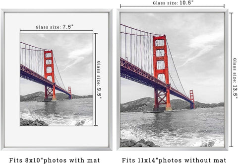 Frametory 11x14 Silver Aluminum Metal Picture Frame Mat for 8x10 Glass
