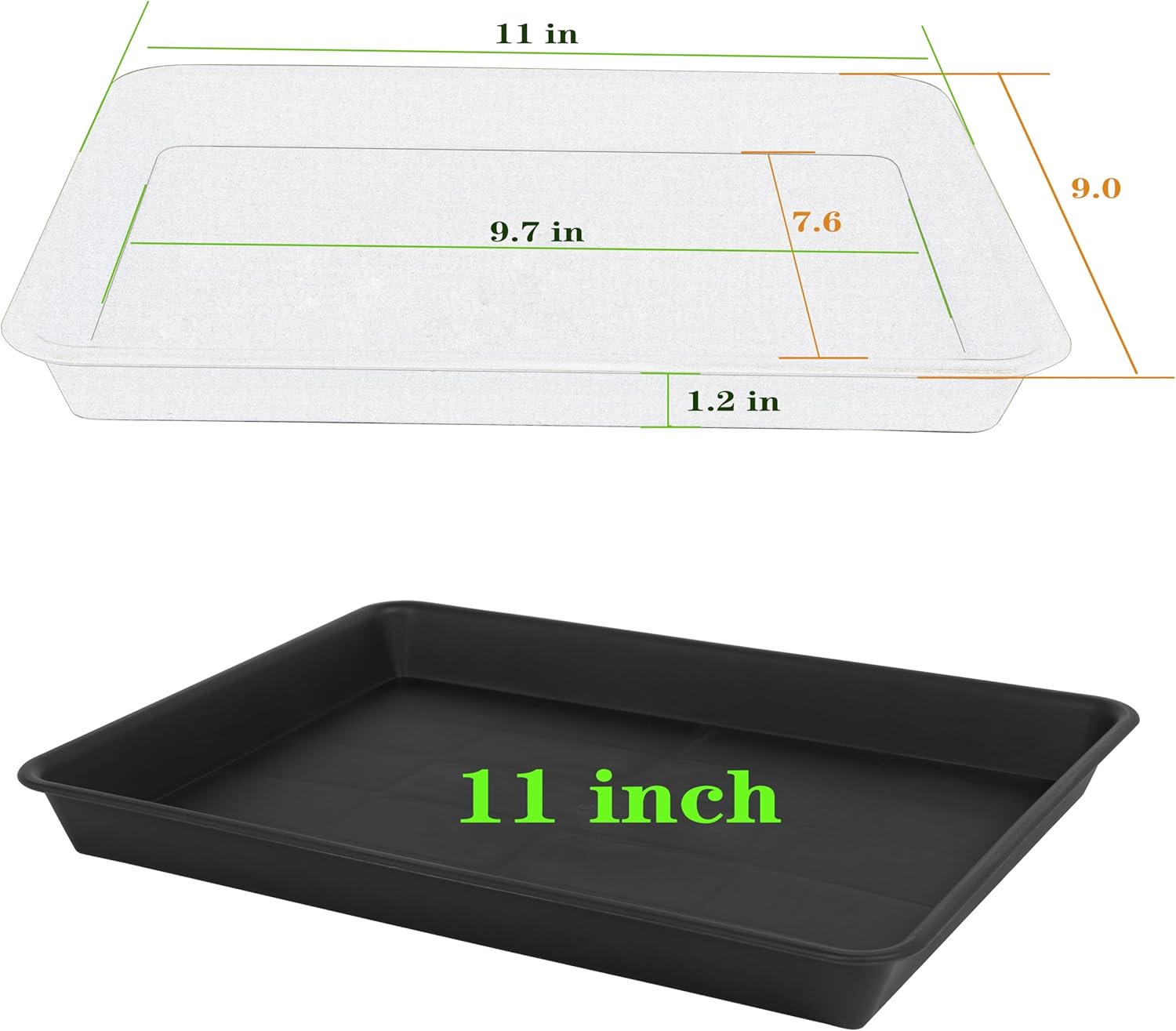 VUWEZ Plant Saucer Growing Tray, Seed Starter Tray Rectangular, Heavy Sturdy Plastic Plant Drainage Saucers, Plant Drip Trays for Pots, Seed Starter Growing Trays (11 x 9 inch, 2 Pack)