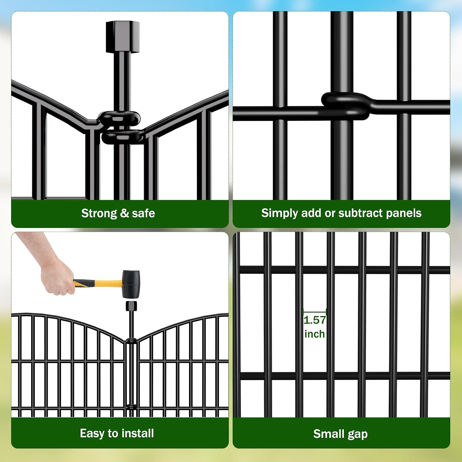 5 Panel No Dig Decorative Garden Fence 24" H x 10'L Outdoor Dog Barrier