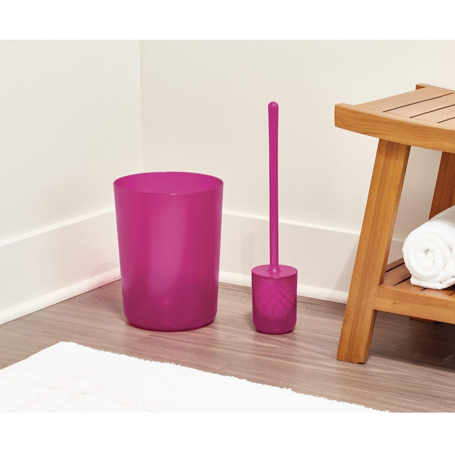 iDesign Round Plastic Trash Can for Bath, Bedroom, Office - The Finn Collection – 7.64" x 10", Magenta