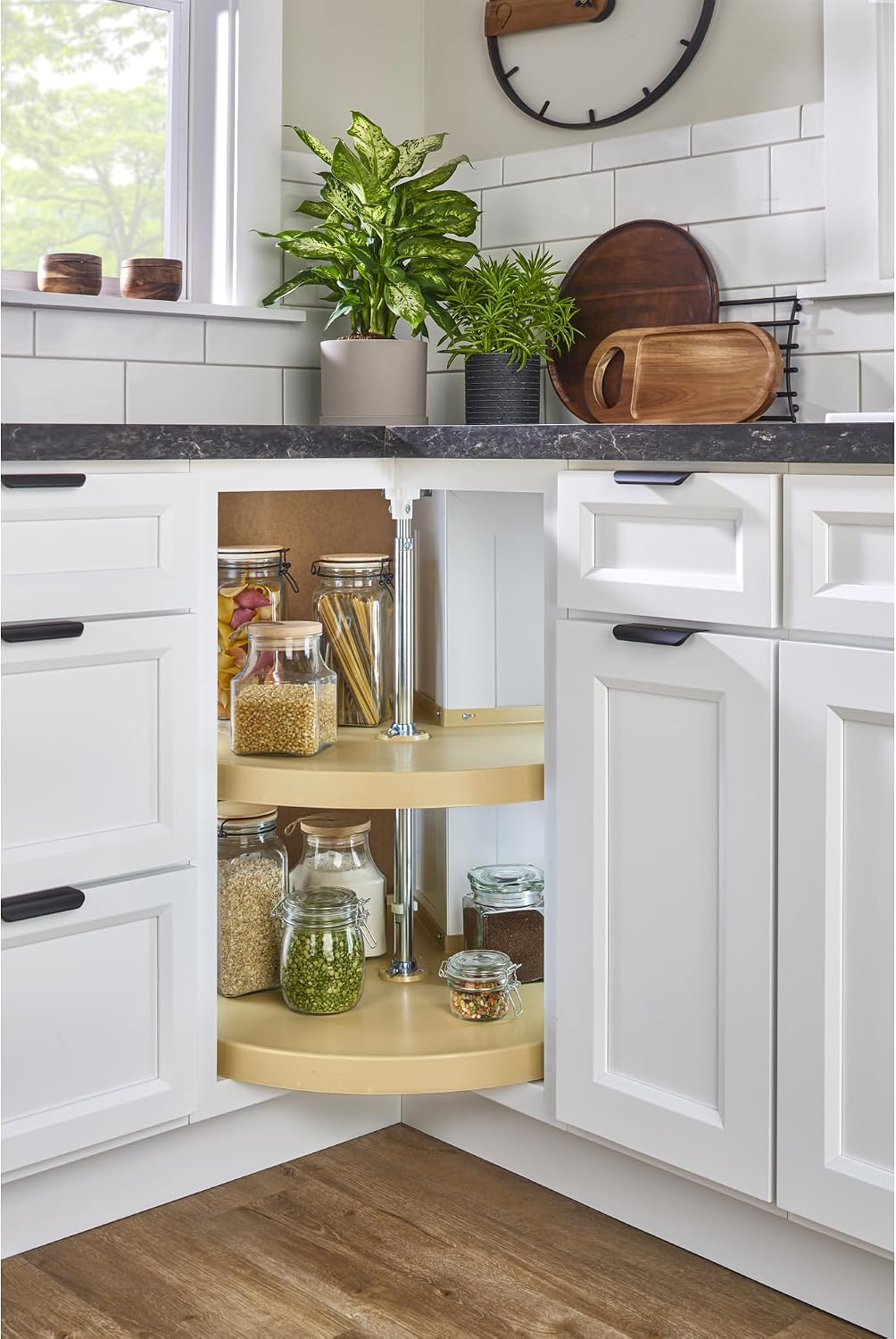 Rev-A-Shelf 2 Tier Pie-Cut Plastic Lazy Susan for Corner Base Cabinets, 24"