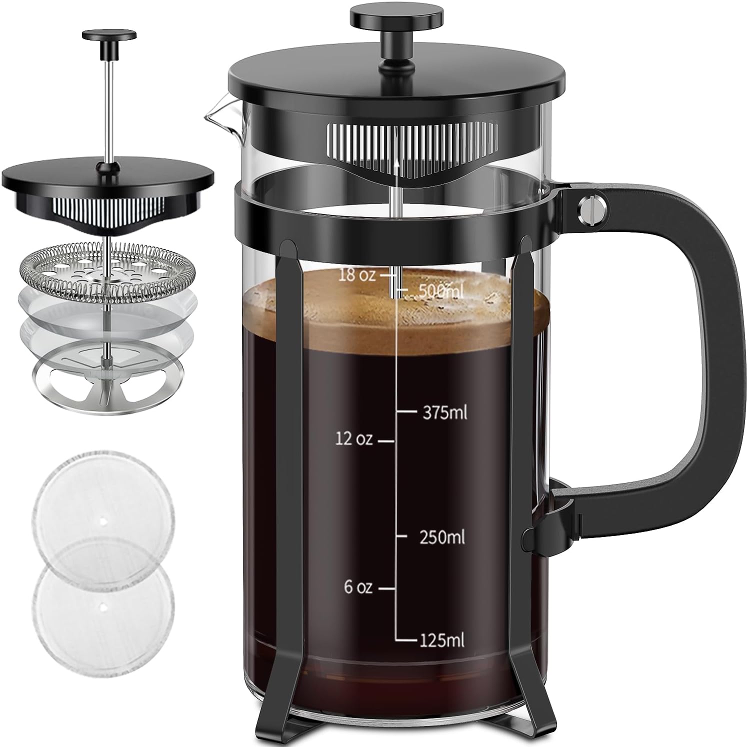 QUQIYSO French Press Coffee Maker 21oz,Borosilicate Glass Coffee Press