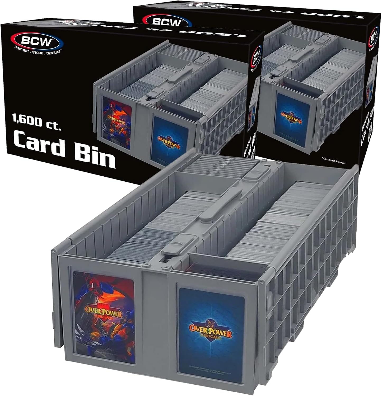 BCW Collectible Card Bins, Holds 1,600 Cards Each, Stackable, Gray, 2 Pack