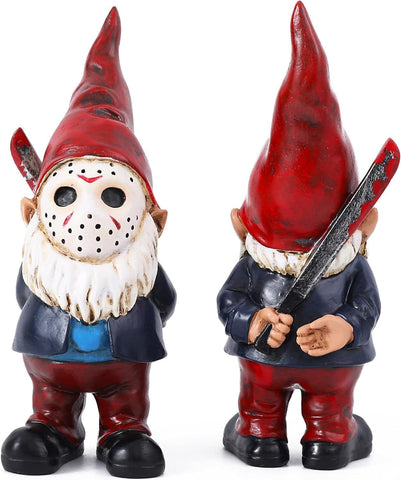 SPINNDO Garden Gnome Statue Decoration Garden Decor Horror Gnomes Boo Basket（Red