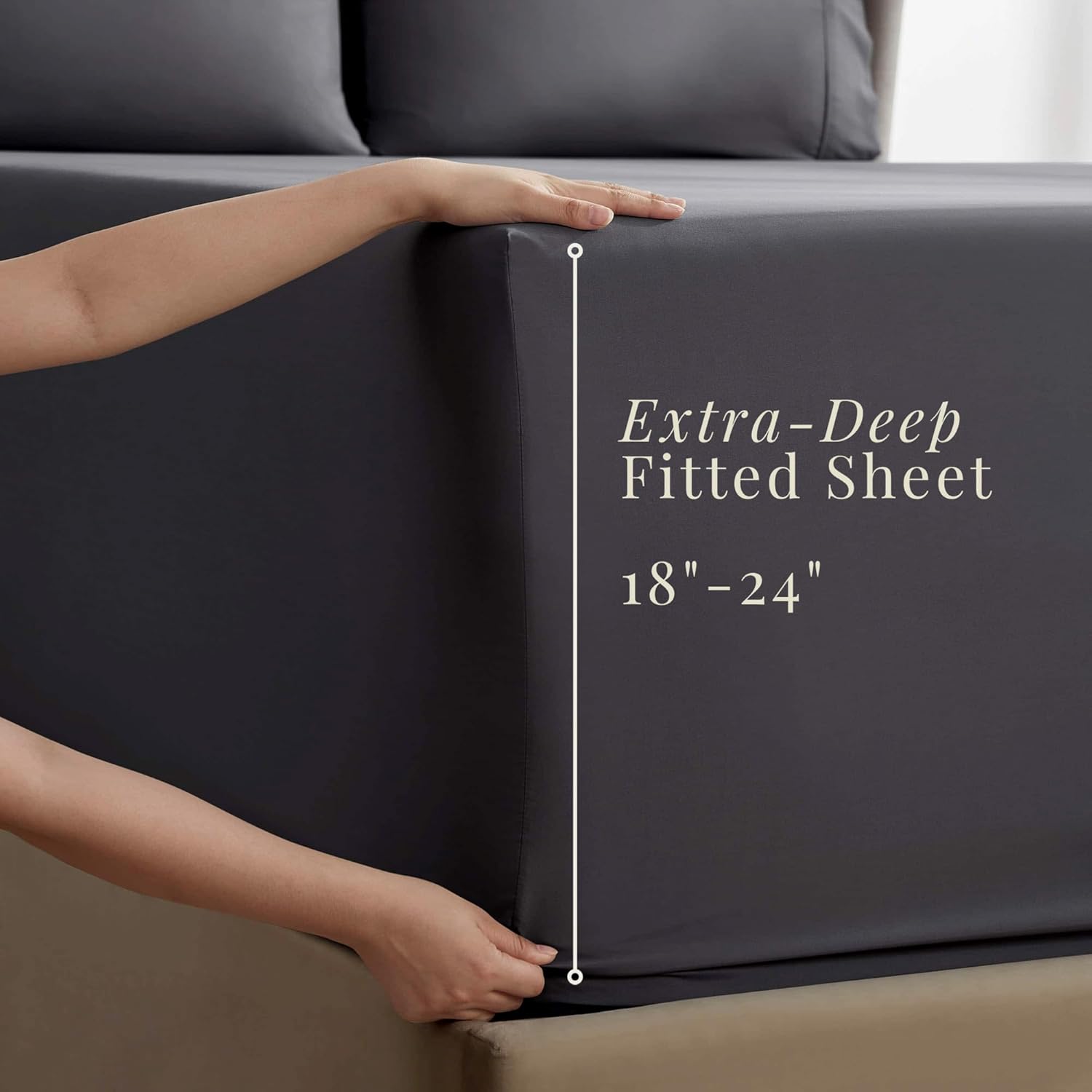 Hearth & Harbor Extra Deep Pocket King Size Sets - Fits Mattress 18-24 Inches Deep - Extra Deep Pocket Sheets - 6 Piece King Size - Grey