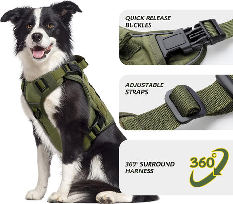 WINGOIN Green Tactical Dog Harness for Extra Large Dogs,No Pull Dog Harness