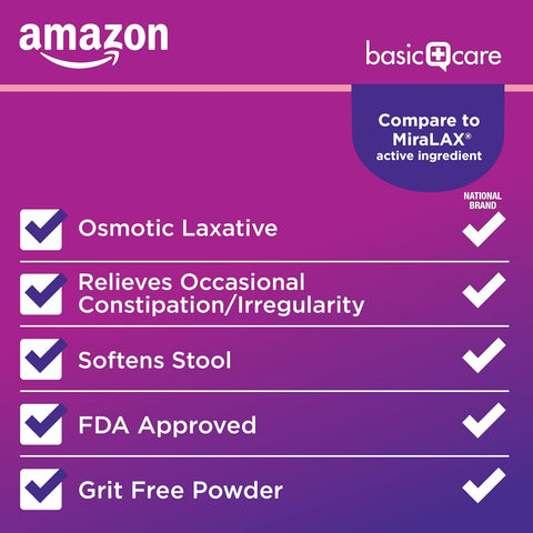 Amazon Basic Care ClearLax, Laxative Powder for Gentle Constipation Relief, Softens Stool, Polyethylene Glycol 3350, Orange Flavor, 1.68 Pound (Pack of 6)