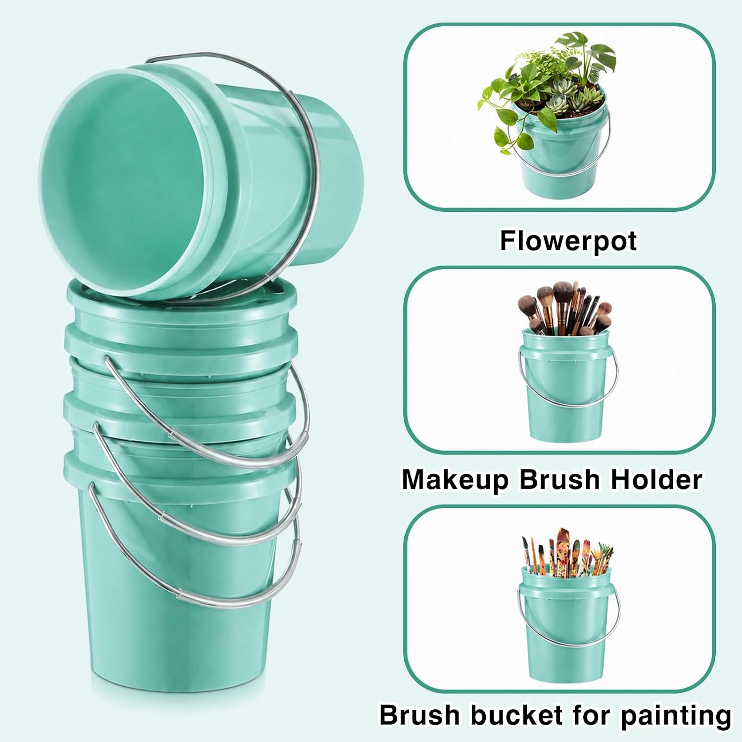 Hushee 6 Pcs Mini Plastic Buckets with Lids, 0.4 Quart, Teal