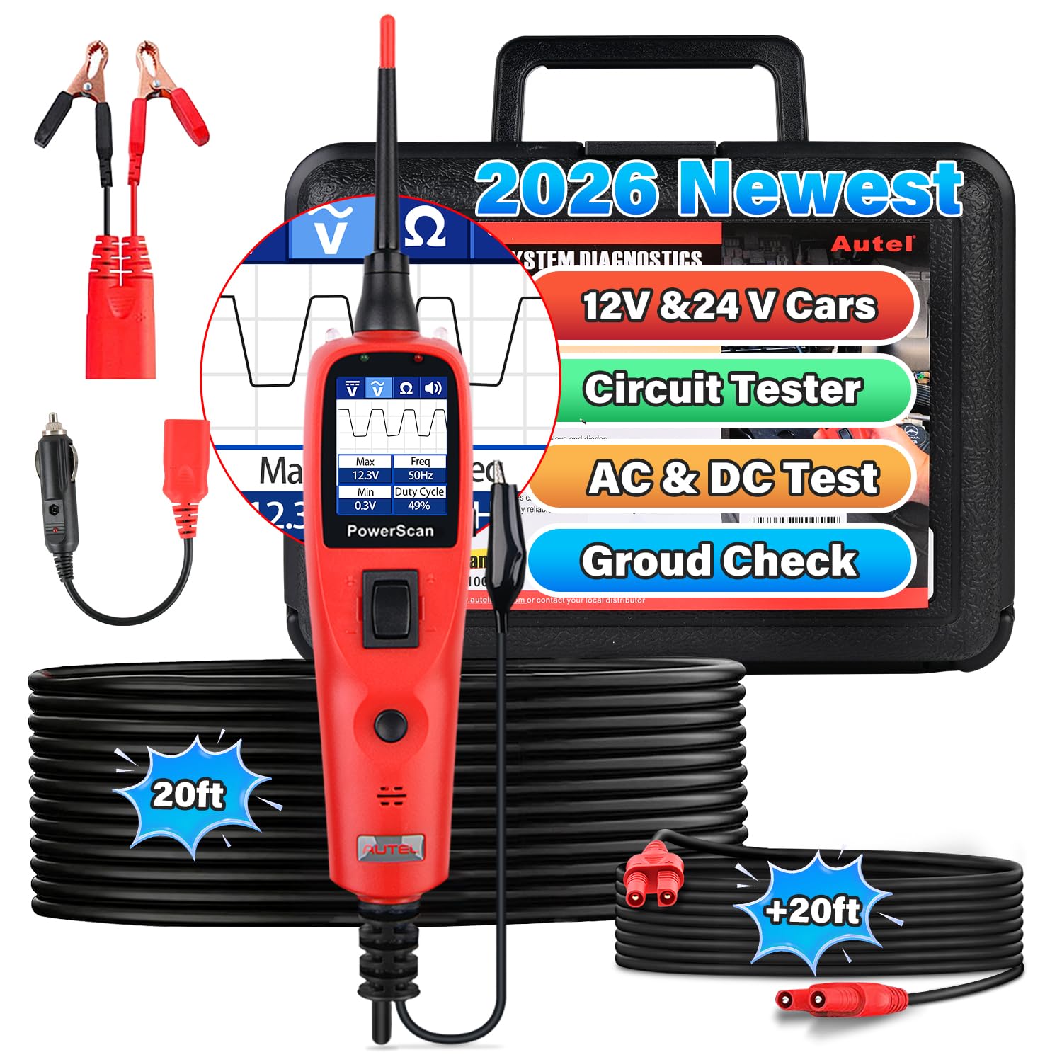 Autel PowerScan PS100 Circuit Tester 2.0, 12-24V Power Circuit Probe Tool
