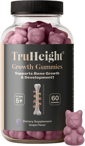 TruHeight Growth Gummies (Grape) Tall Nutrition for Natural Growth Supplement for Kids & Teens - Vitamin D, K, Calcium & Ashwagandha, Bone Strength Vitamins D3 K2, Picky Eater, Taller Ages 5+