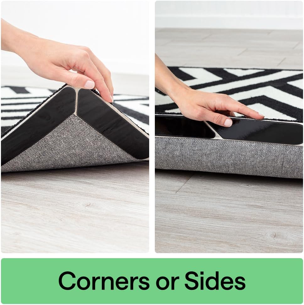 GORILLA GRIP® Extra Long Rug Grippers for Hardwood Floor, 8 Pack Black