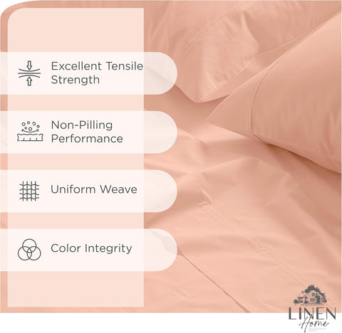 Linen Home 100% Cotton Percale Sheets California King Size, Tropical Peach, Deep Pocket, 6 Pieces Set- 1 Flat, 1 Fitted and 4 Pillowcases, Crisp Cool and Long Staple Strong Bed Linen