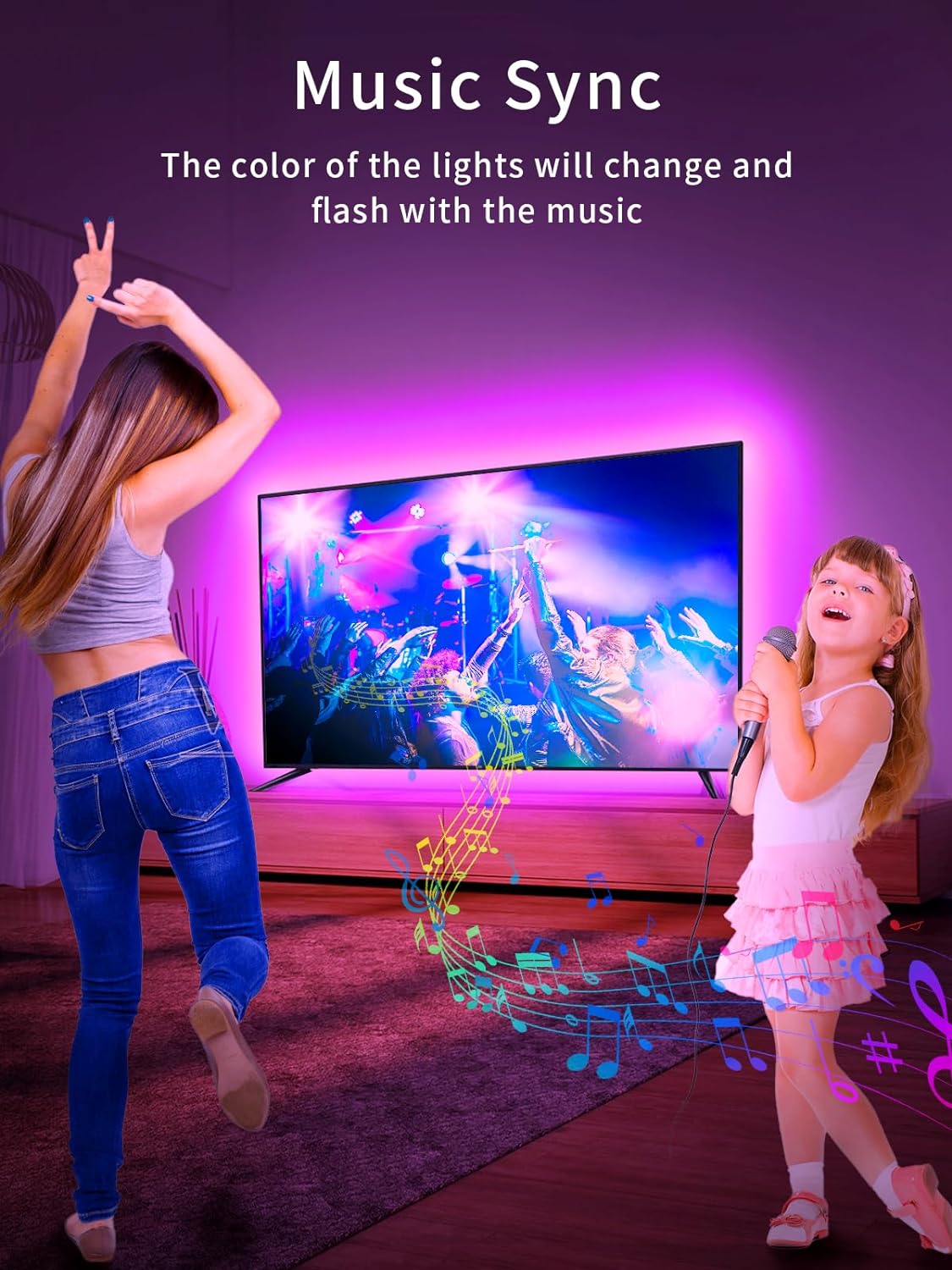 KANTUTOE TV LED Backlight, 9.84ft LED Lights for 32-45 Inch TV, RGB TV Backlight with Remote, Music Sync Bluetooth APP Control Strip Lights USB Powered for Bedroom Gaming Room Decor