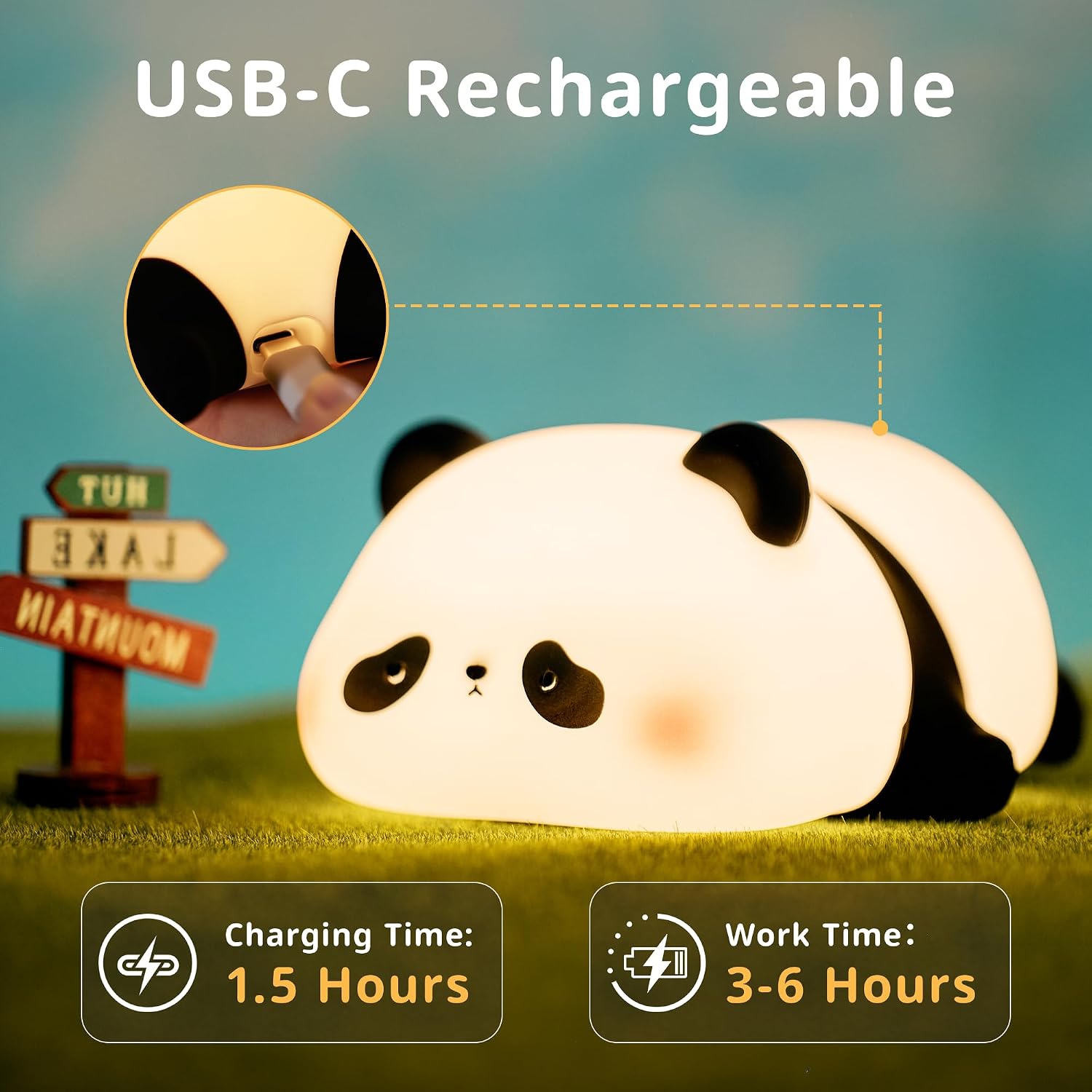 BrizLabs Cute Panda Night Light for Kids, Rechargeable Nursery Nightlight