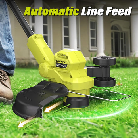 SEYVUM String Trimmer, 20V 12-inch Cordless Weed Wacker with Auto Line Feed, 2 X 2.0Ah Battery Powered Lawn Edger with 8 Pcs Grass Cutter Spool Line, Fast Charger Included