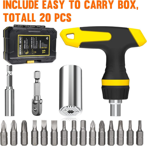 HANPURE Stocking Stuffers for Men & Women - Cool Stuff Magnetic Ratchet Screwdriver Set with Power Drill Adapter - Super Universal Socket Grip Gadgets for Him & Her