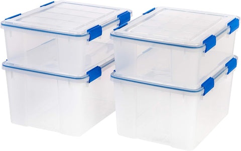 IRIS USA 4-Pack 26.5/44 Combo Qt Storage Bins with Gasket Lids, Clear/Blue