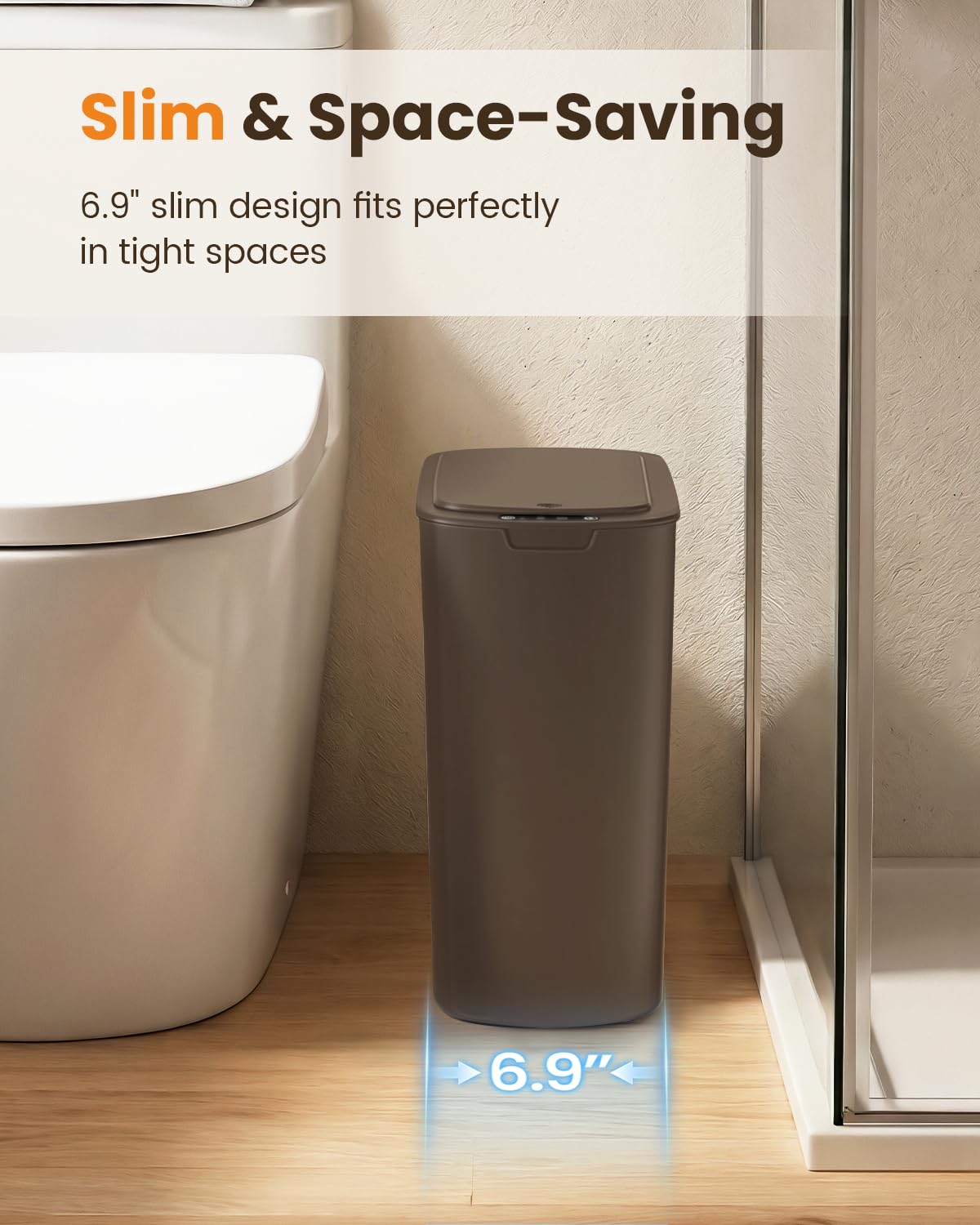 Cesun 5 Gallon Automatic Bathroom Trash Can with Lid, Brown, Touchless