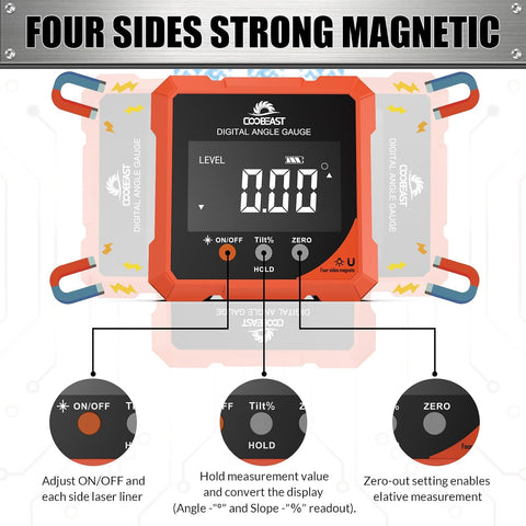 Coobeast Digital Angle Finder with Dual Laser 4-side Magnetic Angle Gauge