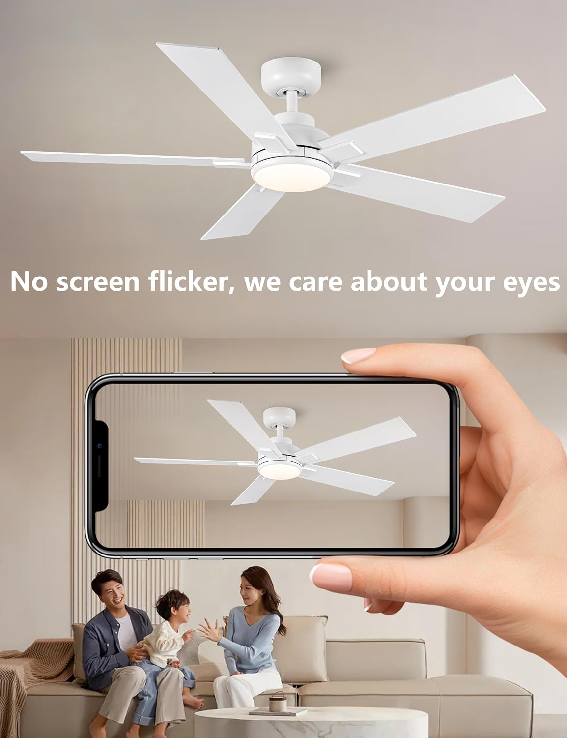 52 Inch White Ceiling Fans with Lights and Remote