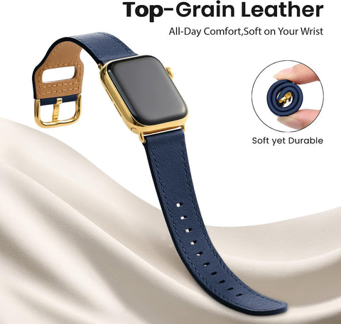 Thin Genuine Leather Bands Compatible with Apple Watch for Women Men