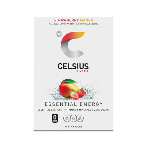 CELSIUS On The Go Strawberry Mango, Sugar Free Energy Drink Mix (14 Sticks per Pack)