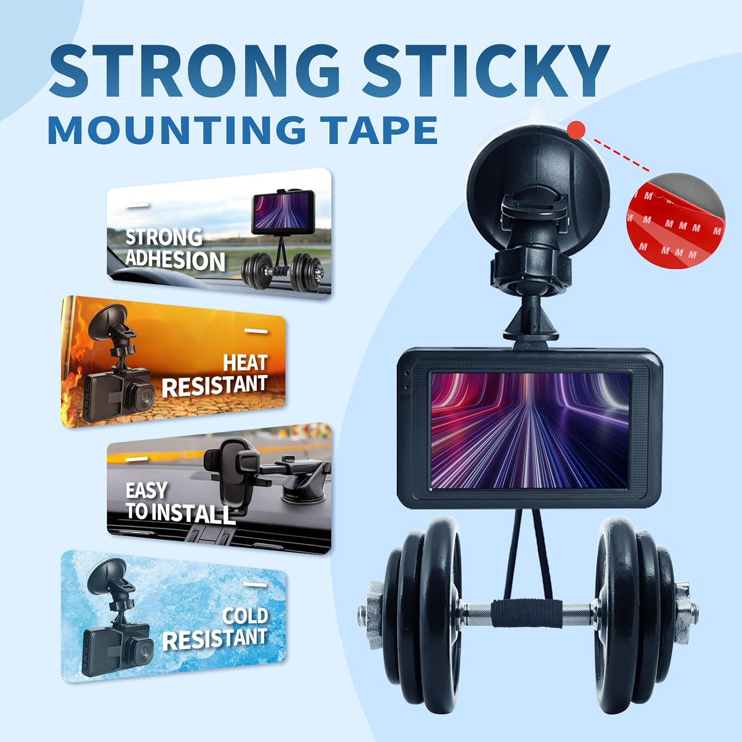 6 Pcs Dash Cam Adhesive Pads, Double Sided Adhesive Pads for Car Dashboard,Very High Bond Heat Resistant Tape for Windshield,Heavy Duty Sticky Pads for Car Phone Holder and Dash Cam