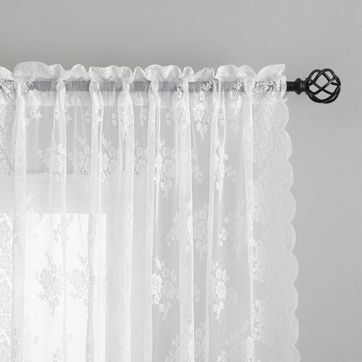 Kotile White Lace Curtains for Living Room Floral 52 x 84 Inch, 2 Panels