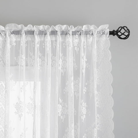 Kotile White Lace Curtains for Living Room Floral 52 x 84 Inch, 2 Panels
