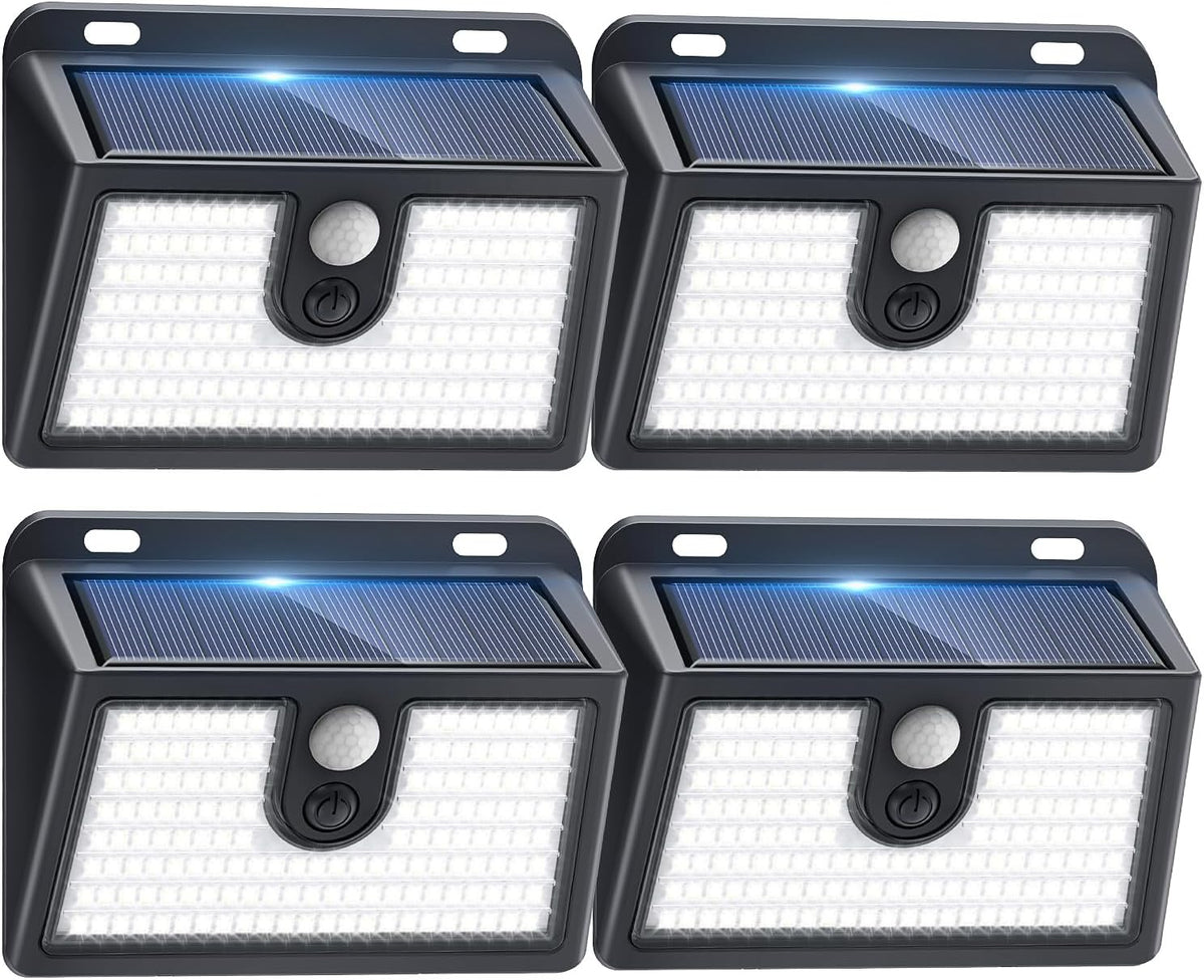 [4 Packs] Solar Motion Sensor Outdoor Lights, Super Bright Solar Lights Outdoor Waterproof, 3 Lighting Modes Security Wall Light for Outside Walking Dog Fence Backyard Deck Garden Door Step Garage