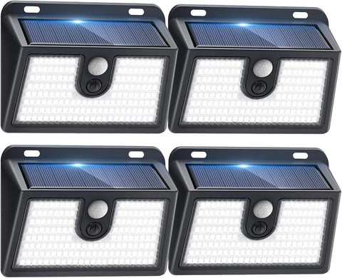 [4 Packs] Solar Motion Sensor Outdoor Lights, Super Bright Solar Lights Outdoor Waterproof, 3 Lighting Modes Security Wall Light for Outside Walking Dog Fence Backyard Deck Garden Door Step Garage
