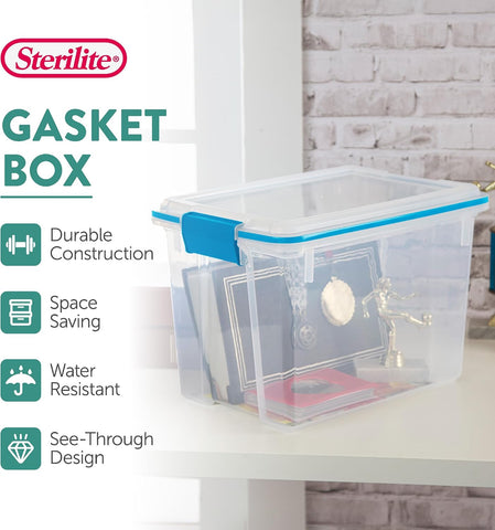 Sterilite 6-Pack Gasket Box, Clear Plastic Storage Bins with Latching Lids, 20 Qt - Large Stackable Tote Containers for Home, Closet, Bathroom, and Office Organization