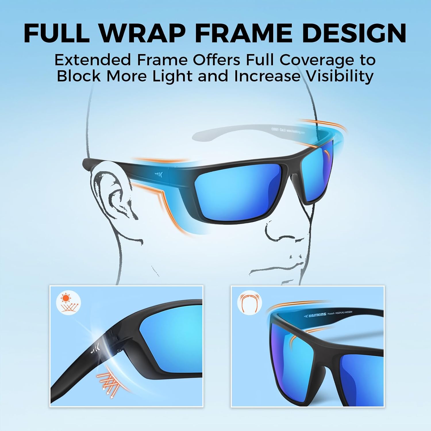 KastKing Huzzah Polarized Sport Sunglasses for Men and Women, Wrap Design