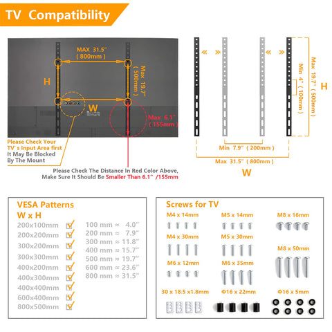 5Rcom TV Stand Mount, Universal TV Stand Tabletop for 22 to 65 inch Plasma LCD LED Flat Screen TVs, TV Legs, Holds up to 88lbs, Max VESA 800 x 500mm, Height Adjustable TV Base,