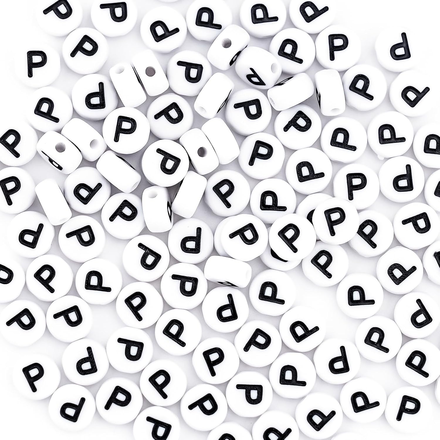 300Pcs Alphabet Beads for Friendship Bracelets Making 4X7mm Individual Round White Letter Beads P