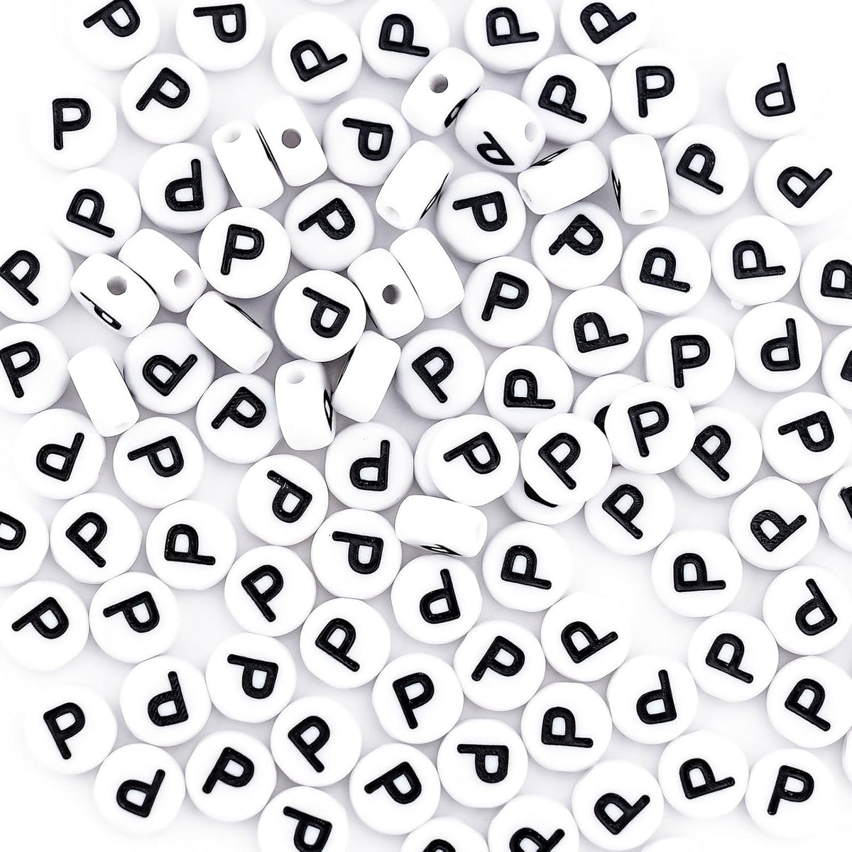 300Pcs Alphabet Beads for Friendship Bracelets Making 4X7mm Individual Round White Letter Beads P