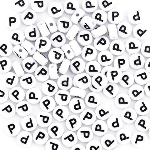 300Pcs Alphabet Beads for Friendship Bracelets Making 4X7mm Individual Round White Letter Beads P